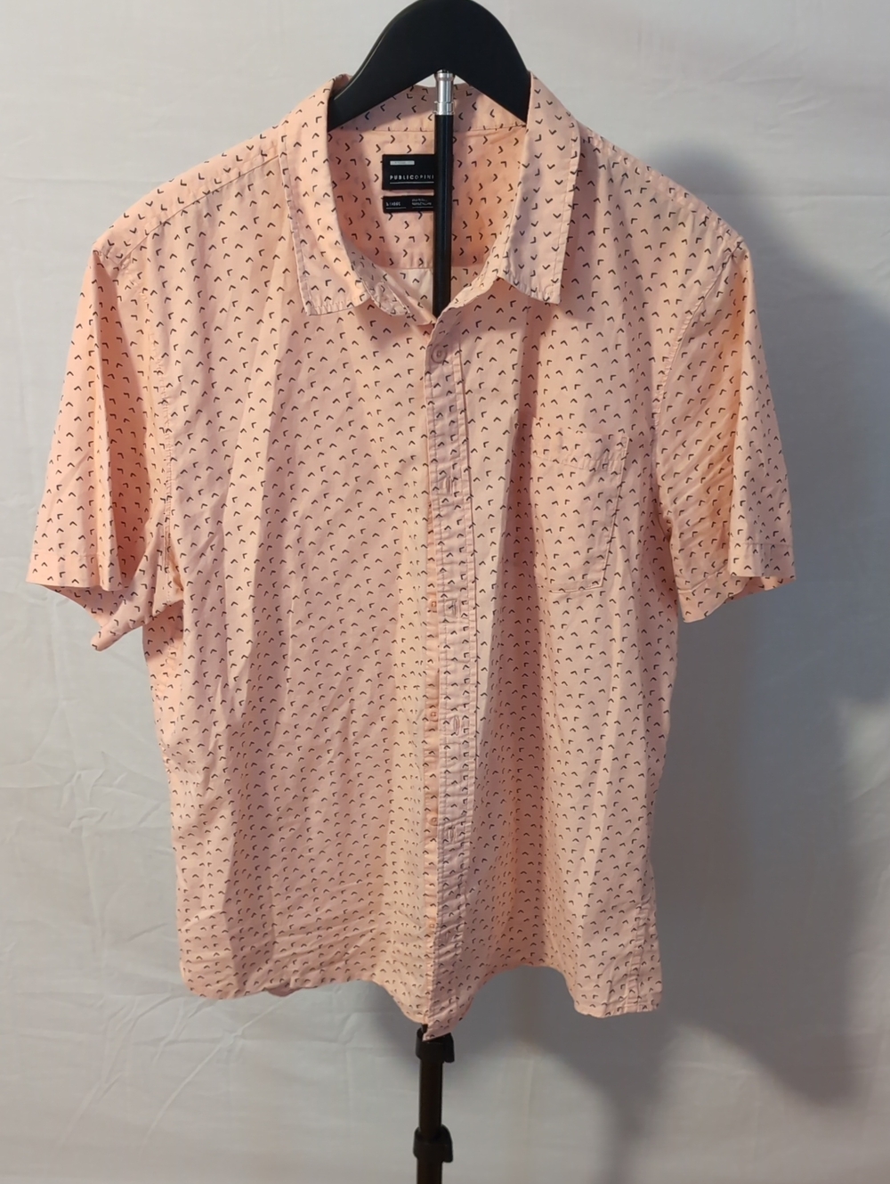 Public Opinion Men's XL Peach Micro Geometric Short Sleeve Button Down